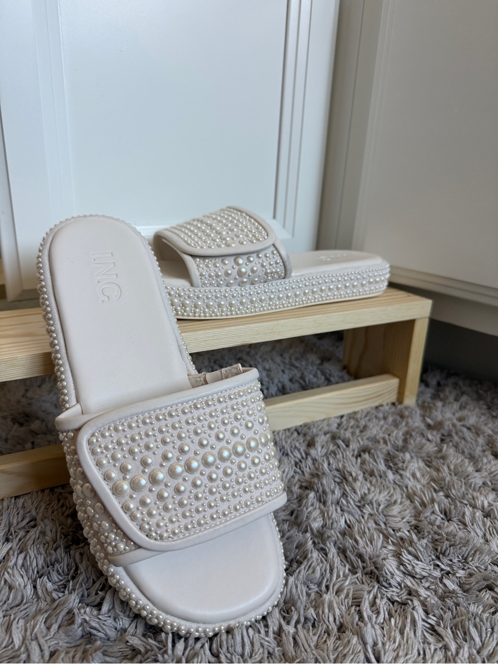 I.N.C. International Concepts Pearl Embellished Slide Sandals- FREE shipping